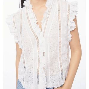 Frame- Lauren Embroidered Openwork Top. White. Medium